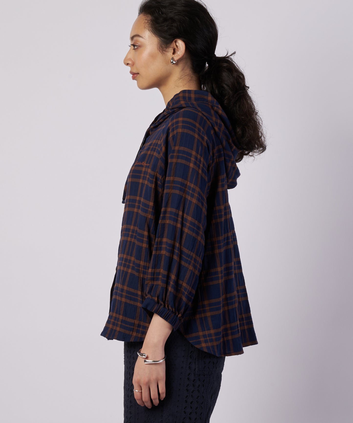 【予約】フーデッドチェック ブラウス/HOODED CHECK BLOUSE