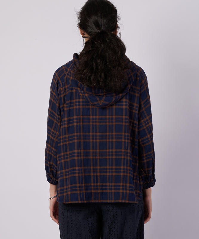 【予約】フーデッドチェック ブラウス/HOODED CHECK BLOUSE