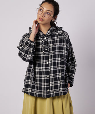フーデッドチェック ブラウス/HOODED CHECK BLOUSE