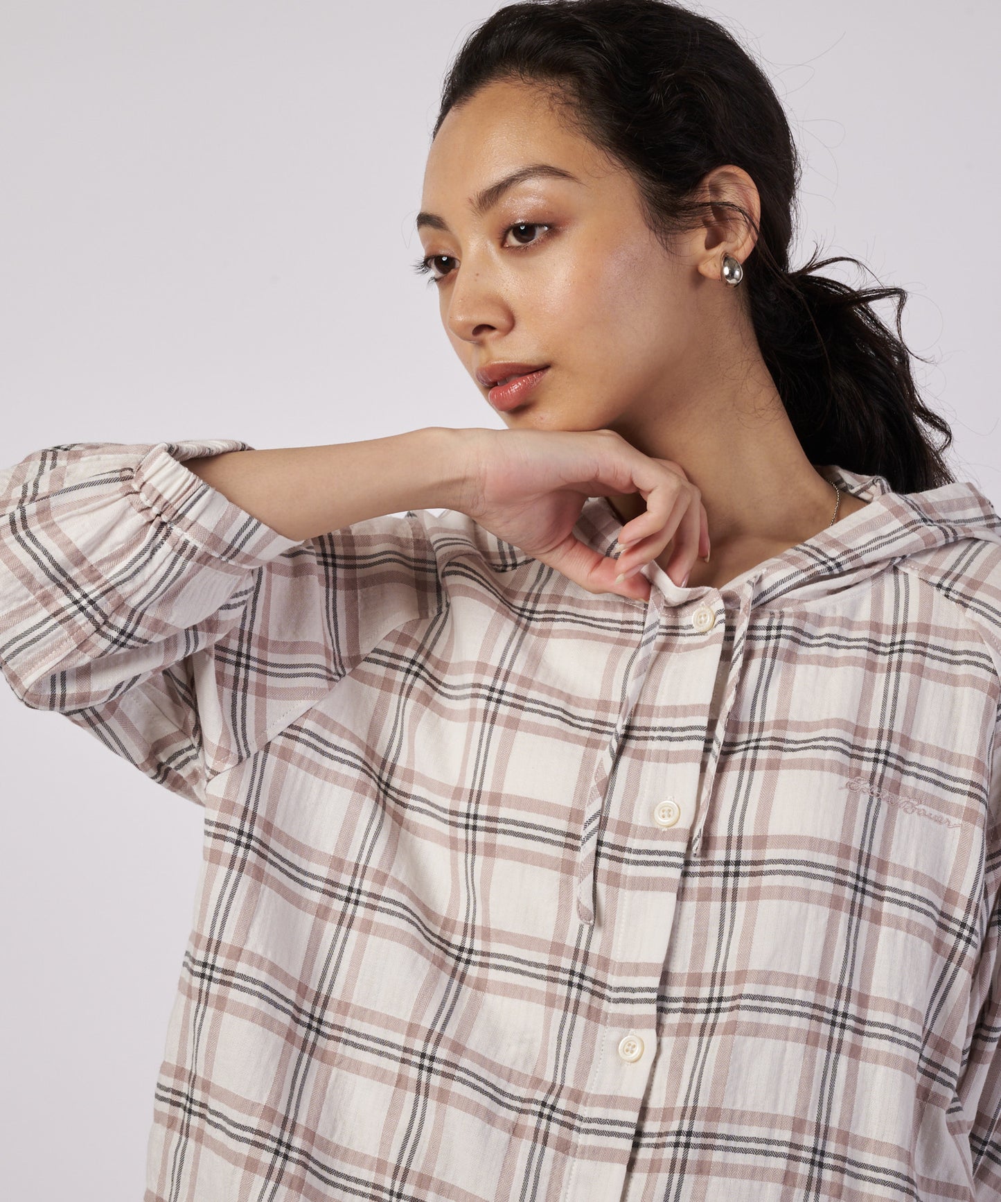【予約】フーデッドチェック ブラウス/HOODED CHECK BLOUSE