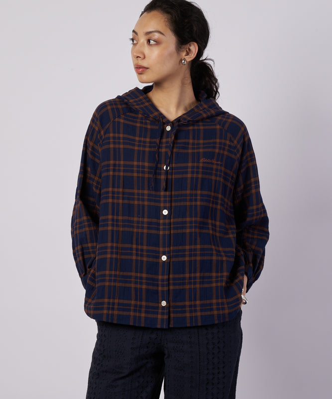【予約】フーデッドチェック ブラウス/HOODED CHECK BLOUSE