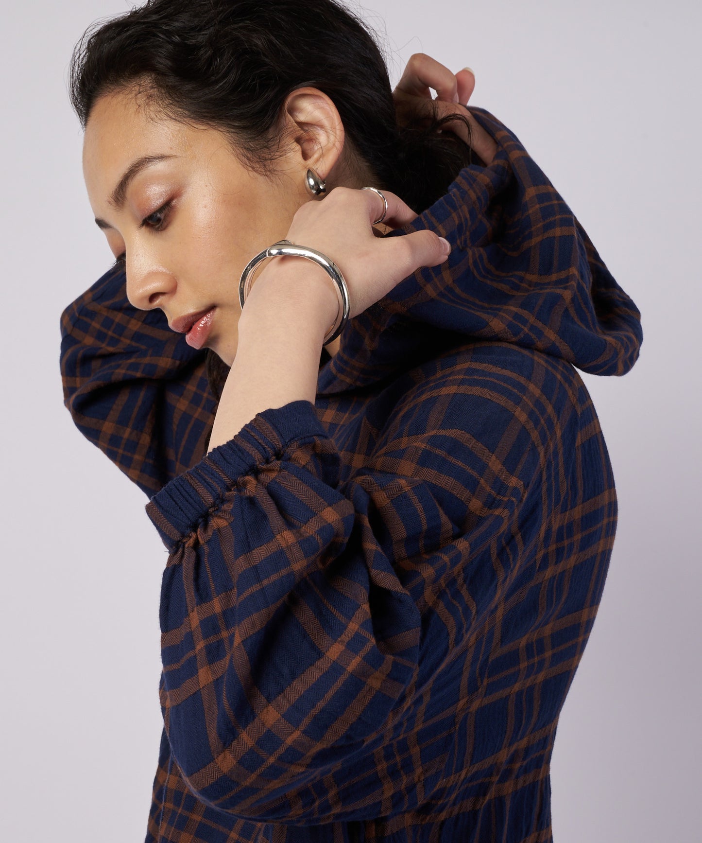 【予約】フーデッドチェック ブラウス/HOODED CHECK BLOUSE
