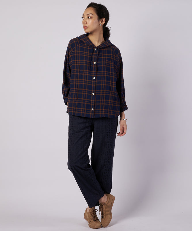 【予約】フーデッドチェック ブラウス/HOODED CHECK BLOUSE