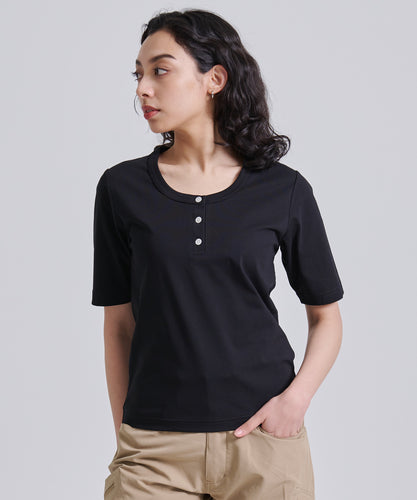 【2BUY対象】プレーティング天竺 ヘンリーネック 半袖Tシャツ/PLATING JERSEY SS HENLEY