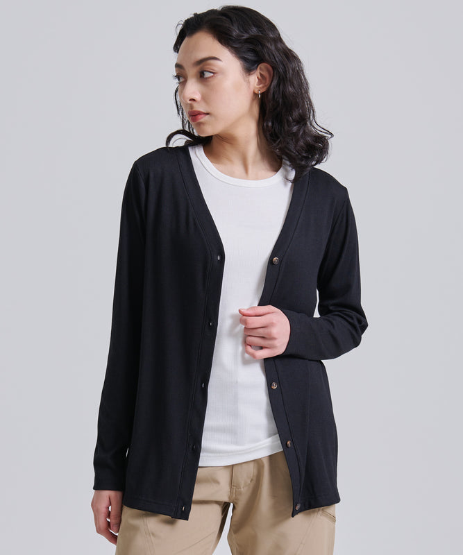 エッセンシャルズ リブ 長袖カーディガン/ESSENTIALS RIBBED LS CARDIGAN