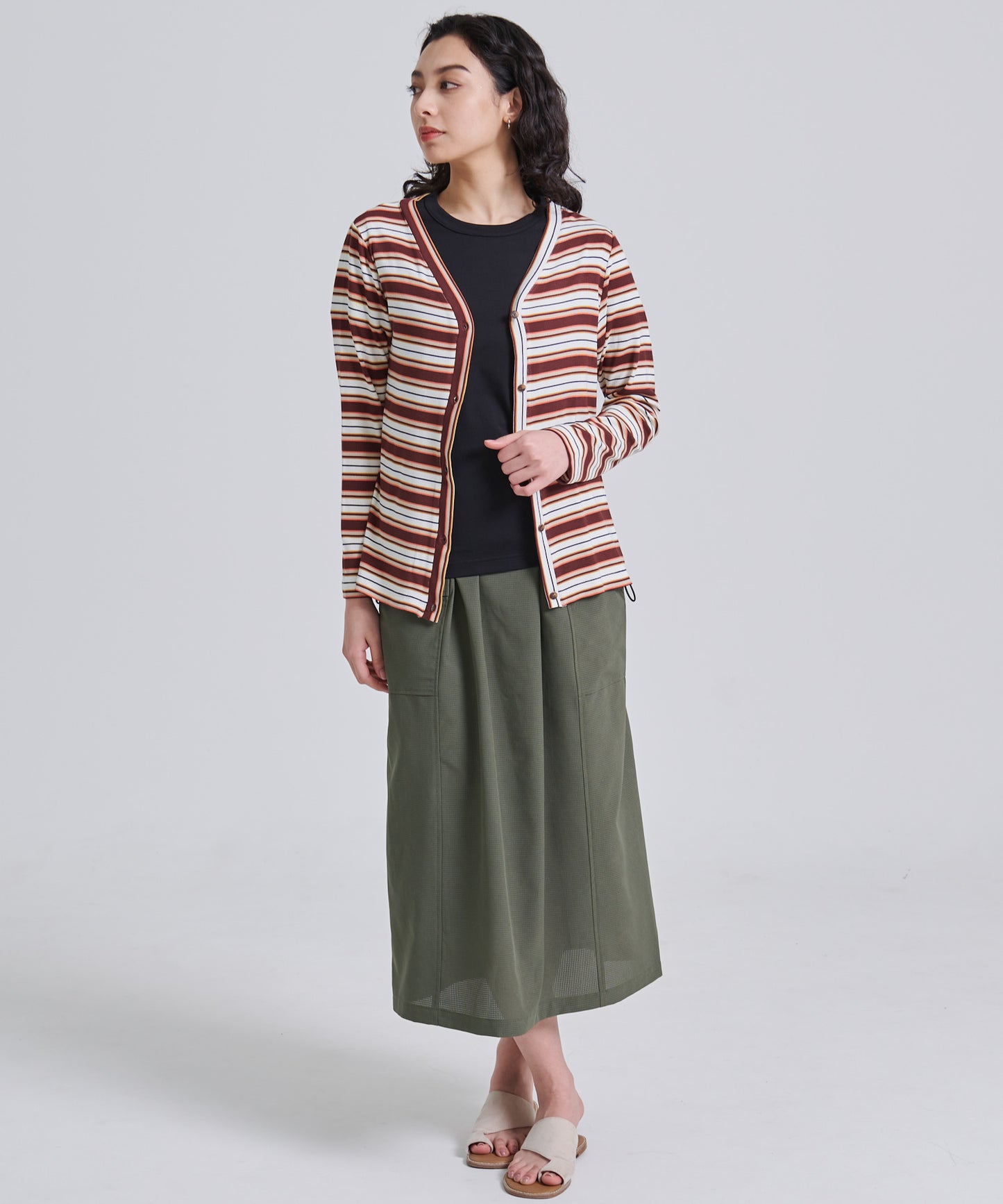 エッセンシャルズ リブ 長袖カーディガン/ESSENTIALS RIBBED LS CARDIGAN