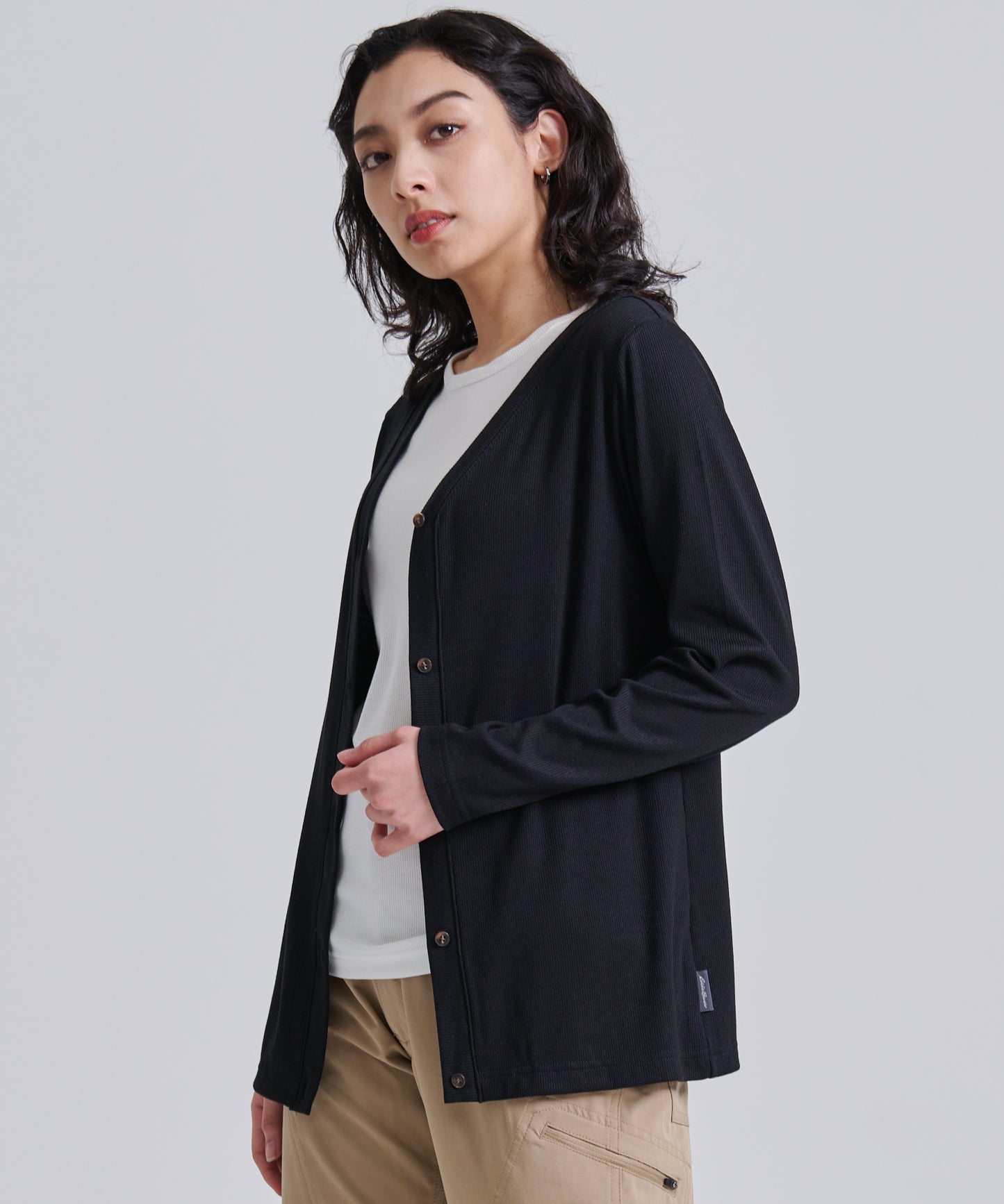 エッセンシャルズ リブ 長袖カーディガン/ESSENTIALS RIBBED LS CARDIGAN