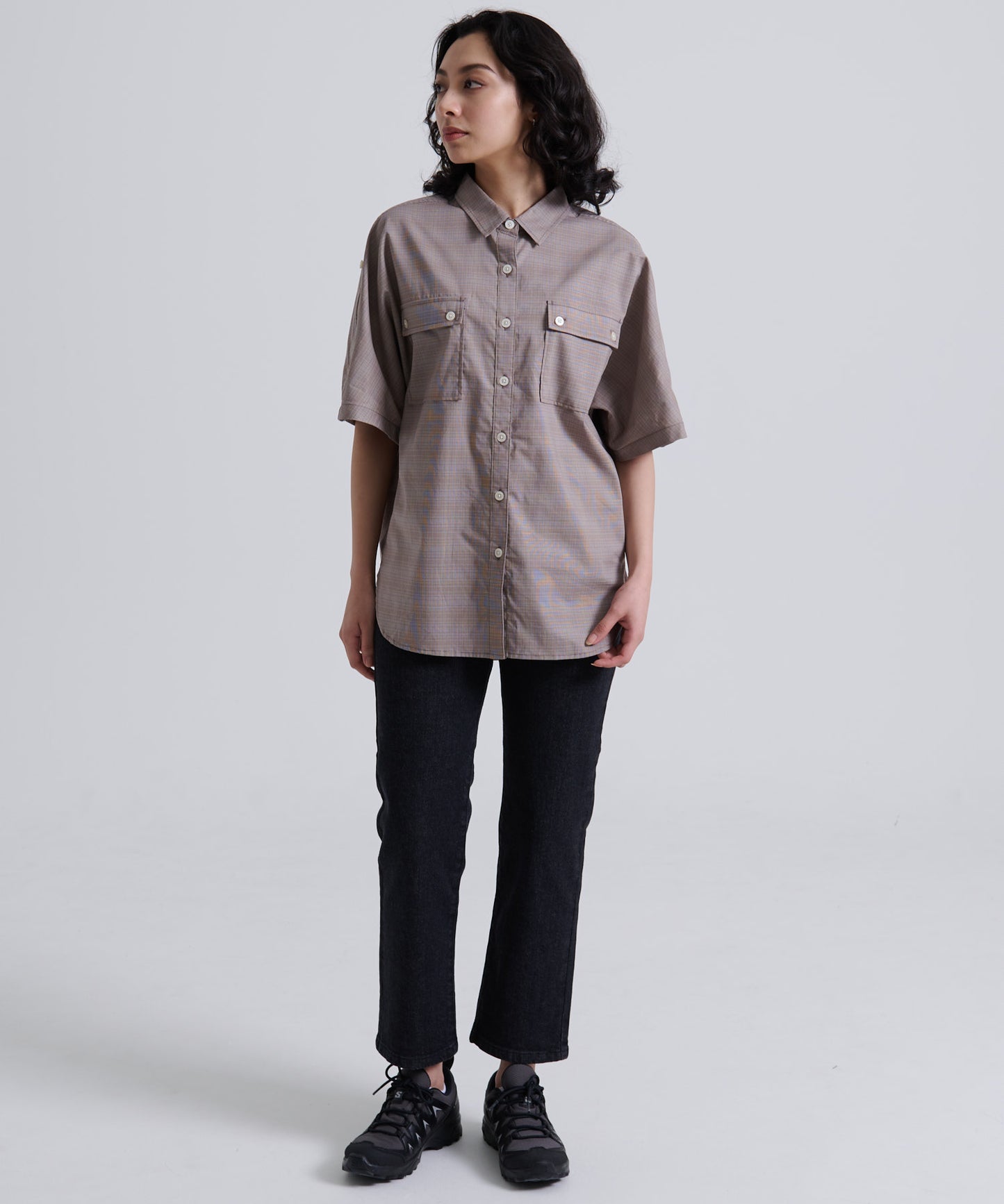 ポプリン半袖 ダブルポケットシャツ/PLAID POPLIN DOUBLE PK SHIRTS