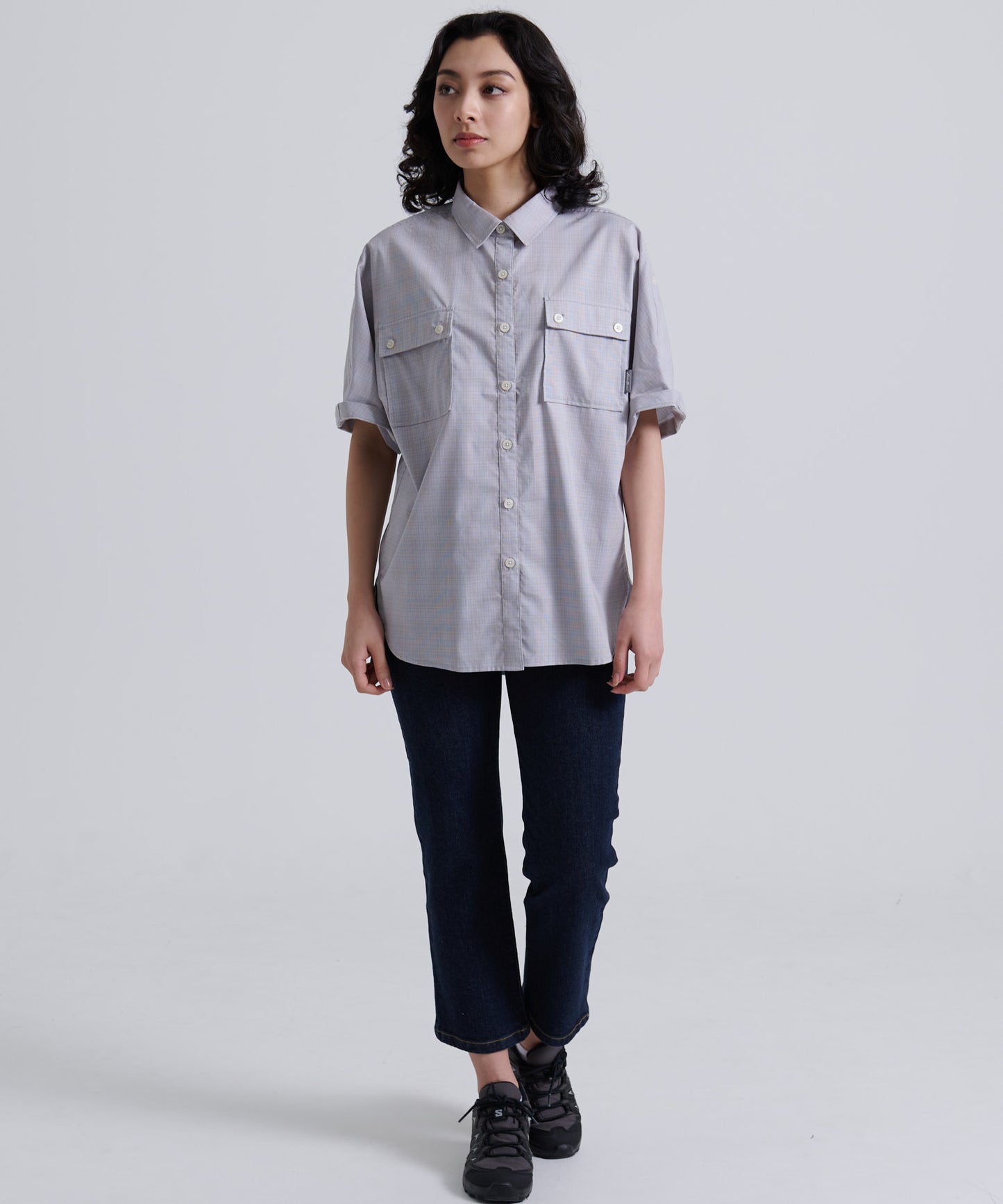 ポプリン半袖 ダブルポケットシャツ/PLAID POPLIN DOUBLE PK SHIRTS