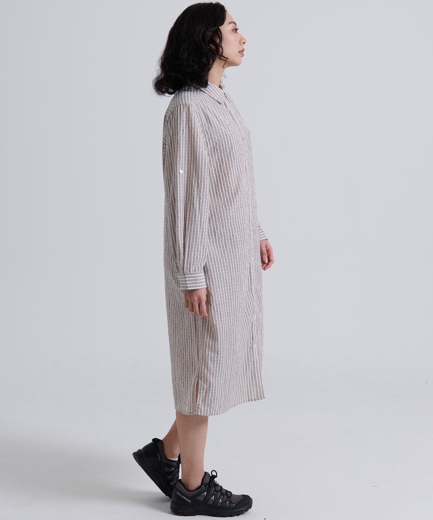 長袖ロールアップ シャツワンピース/LS ROLL UP SHIRT DRESS