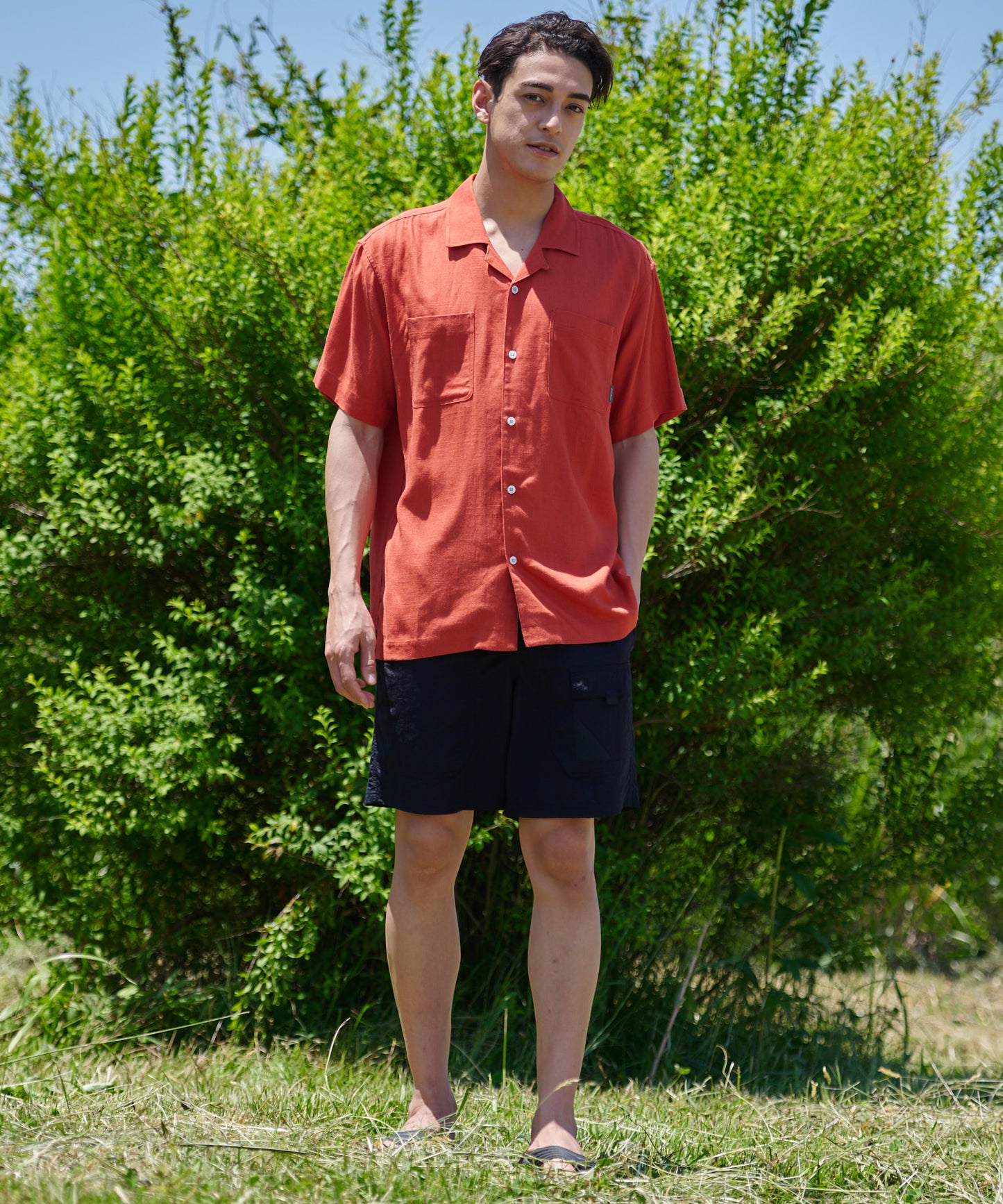 リネン混 半袖キャンプシャツ/SS EB LINEN BLEND CAMP SHIRT