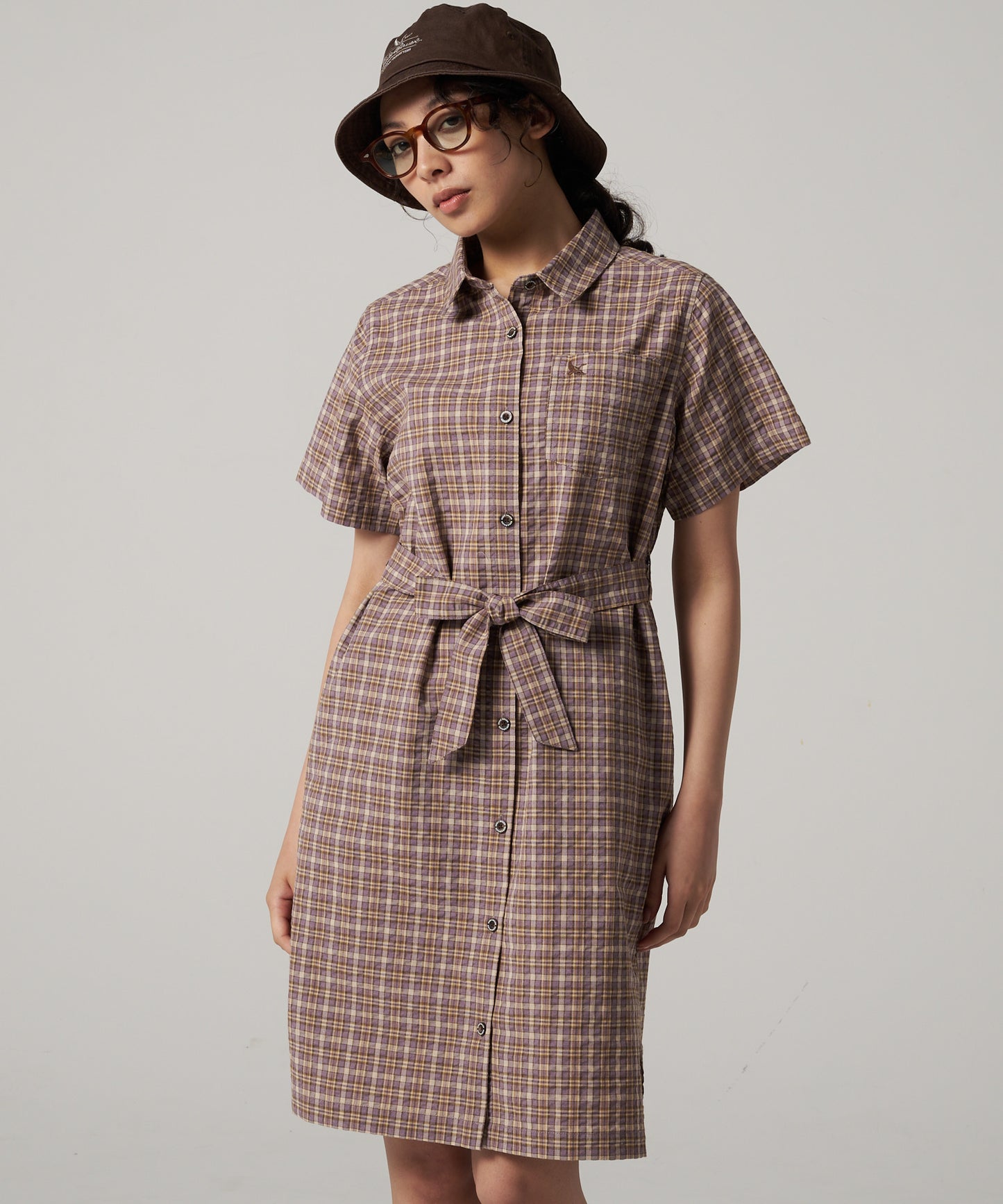 プレイド 半袖シャツチュニック/SS PLAID SHIRT TUNIC