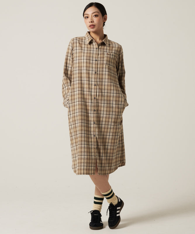 LS PLAID TWILL SHIRT DRESS